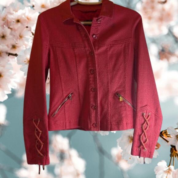 Marc Aurel 6 NWOT Coral long sleeve button up with zipper pockets jean jacket. - Picture 1 of 1